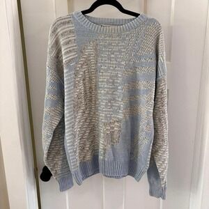 Vintage Saturdays Abstract Pattern Thick‎ Knit Sweater Light Blue Men's Large